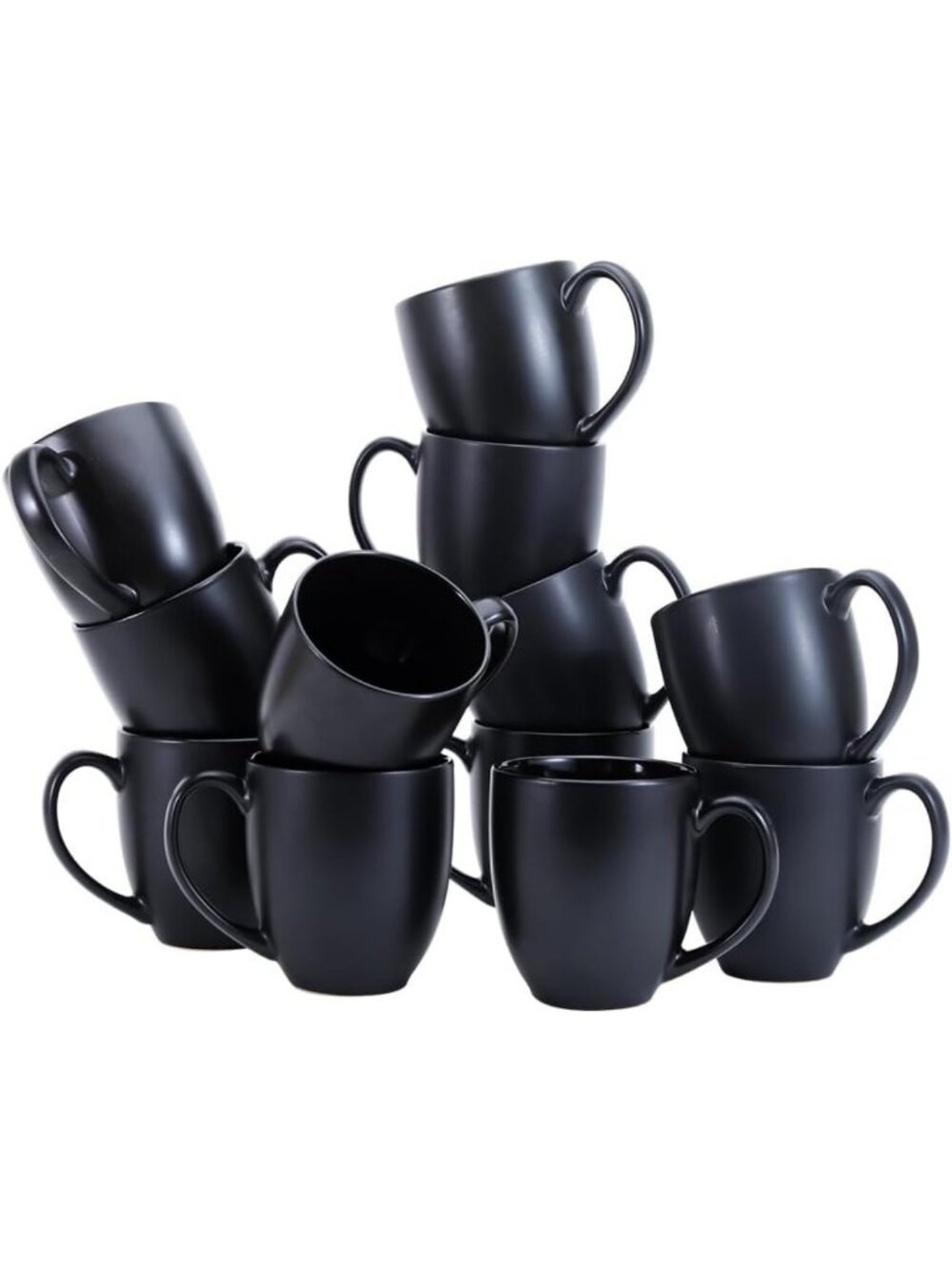 Matte Black Ceramic Coffee Mugs - 12-Pack, 16oz, Dishwasher & Microwave Safe